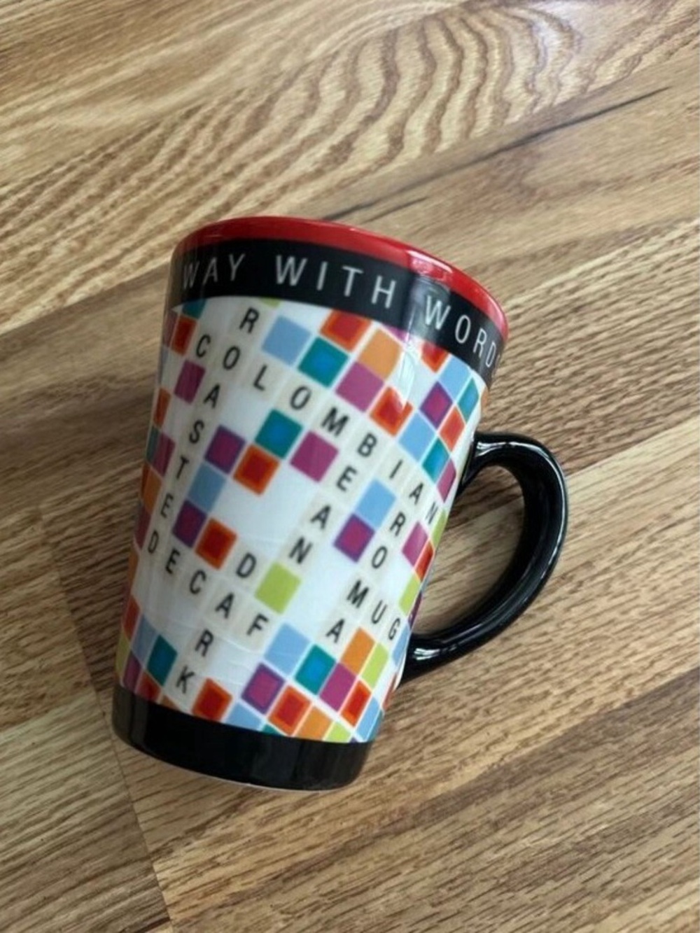 Multicolor Crossword Ceramic Mug with Black Handle